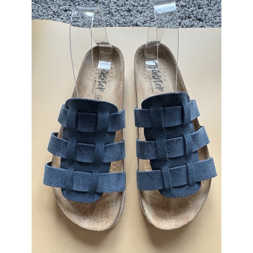 Biostep Slide Sandals Blue Suede Leather Womens Size 8 Cork Footbed Comfort